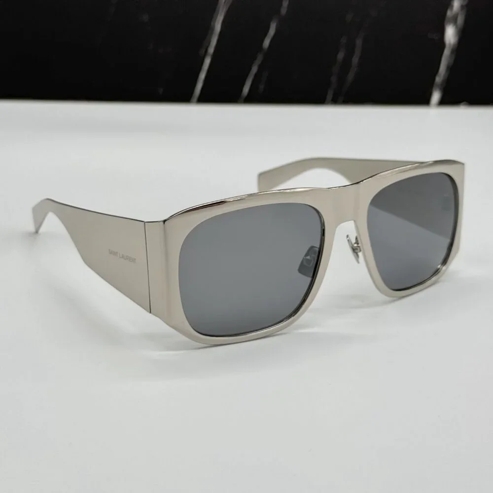 NEW  SL636 002 SAINT LAURENT SUNGLASSES UNISEX SILVER GREY METAL EYEWEAR - Picture 8 of 13